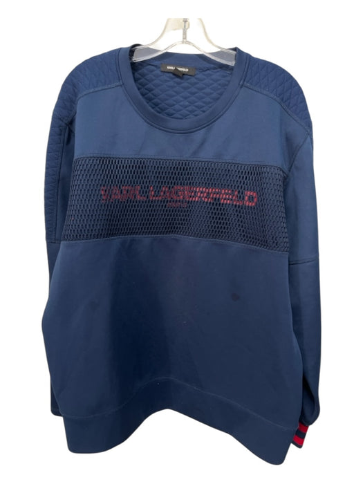 Karl Lagerfeld Size XXL Navy Synthetic Mesh Sweatshirt Crew Long Sleeve Shirt Navy / XXL