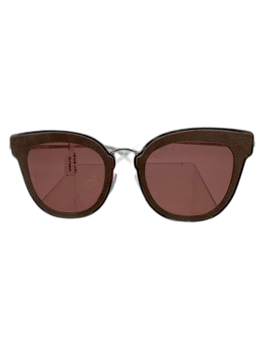 Jimmy Choo Pink & Silver Metal & Leather Glitter Fabric Block Cat Eye Sunglasses Pink & Silver