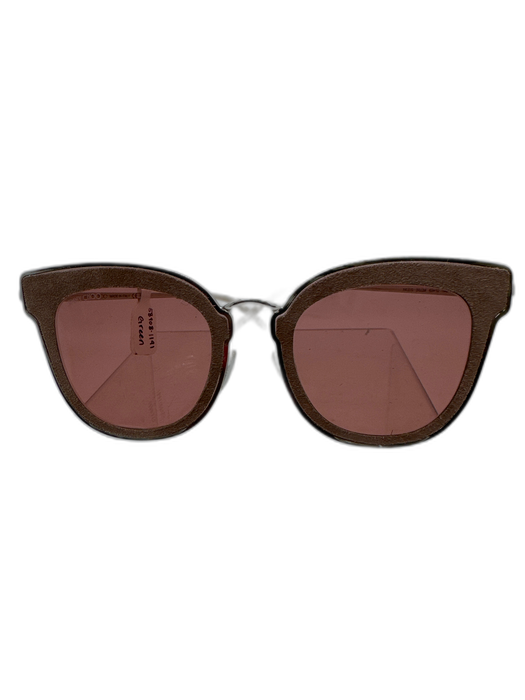 Jimmy Choo Pink & Silver Metal & Leather Glitter Fabric Block Cat Eye Sunglasses Pink & Silver