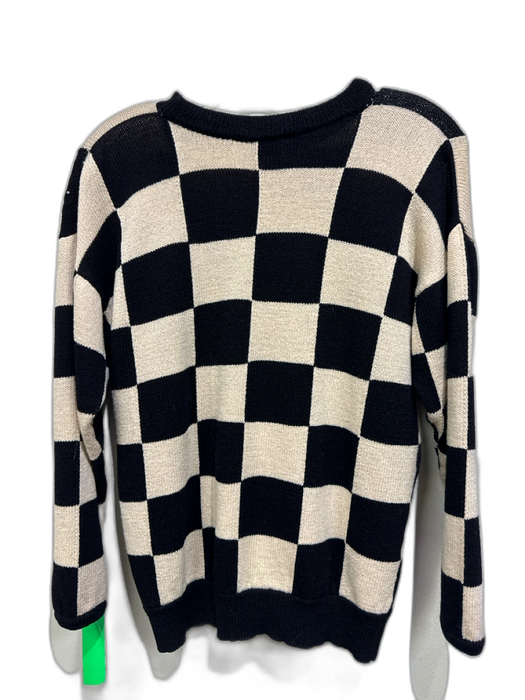 St. John Sport Size P / XS Black, Cream & Gold Knit Checkered Sweater Black, Cream & Gold / P / XS