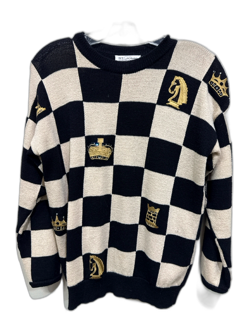 St. John Sport Size P / XS Black, Cream & Gold Knit Checkered Sweater Black, Cream & Gold / P / XS