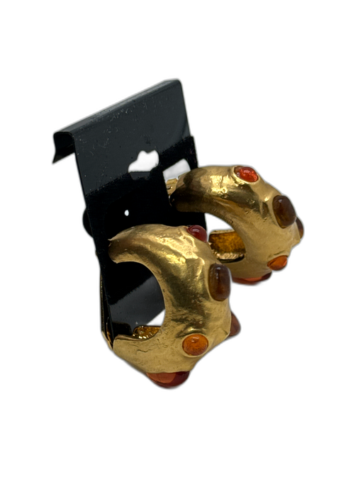 Les Bernard Gold, Orange & Yellow Gold Tone Metal Encrusted Stones Earrings Gold, Orange & Yellow