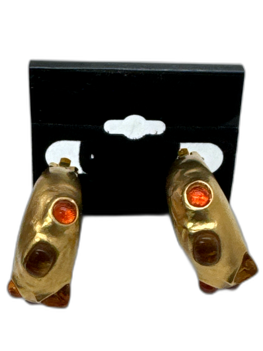 Les Bernard Gold, Orange & Yellow Gold Tone Metal Encrusted Stones Earrings Gold, Orange & Yellow