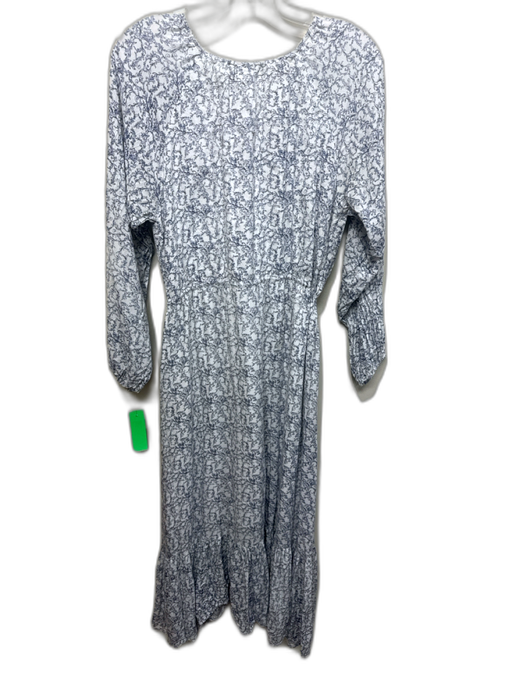 Roller Rabbit Size S White & Navy Viscose Long Sleeve V Neck Tassels Dress White & Navy / S