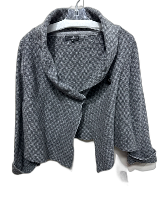 Chiara Mente Size M Gray Wool Blend check Button Front Shawl Collar Cardigan Gray / M
