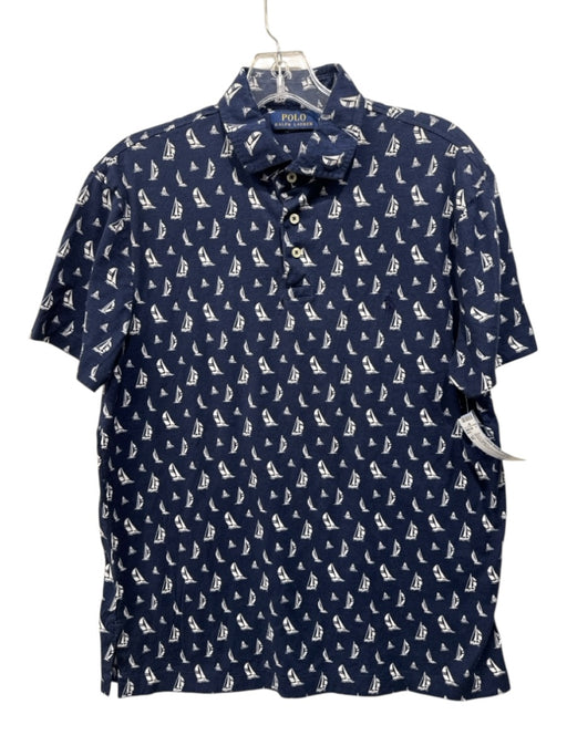 Polo Size M Blue & White Cotton Sailboats Polo Men's Short Sleeve Blue & White / M