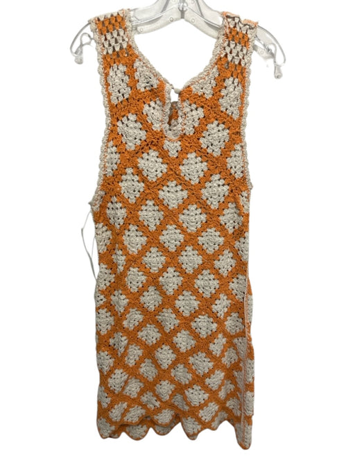Maeve Size L Beige & Orange Viscose Crochet Sleeveless Scallop Hem Dress Beige & Orange / L