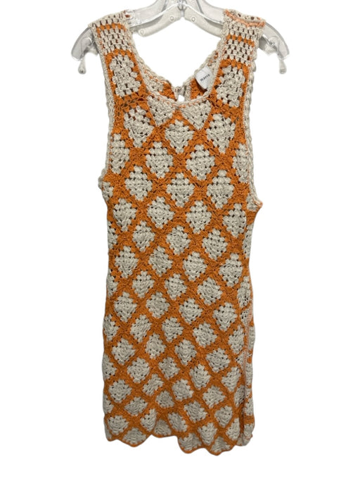 Maeve Size L Beige & Orange Viscose Crochet Sleeveless Scallop Hem Dress Beige & Orange / L