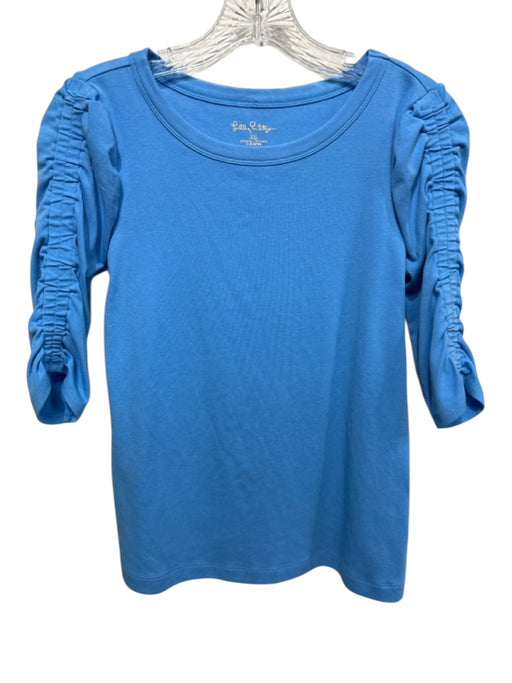 Lilly Pulitzer Size XS Sky Blue Cotton & Modal 3/4 Sleeve Ruched Side Tee Top Sky Blue / XS
