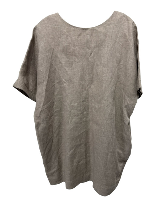 Megan Huntz Size XS Taupe Beige Linen V Neck Short Sleeve Pocketed Mini Dress Taupe Beige / XS