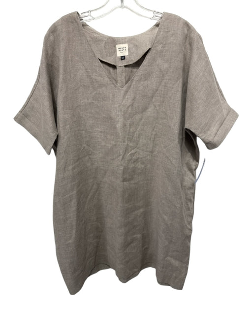 Megan Huntz Size XS Taupe Beige Linen V Neck Short Sleeve Pocketed Mini Dress Taupe Beige / XS