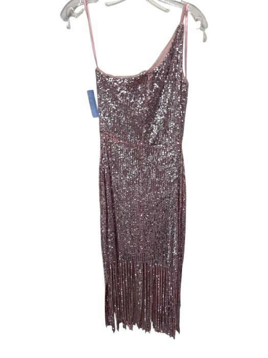 Aqua Formal Size 2 Pink & Silver Nylon Blend Sequined Fringe One Shoulder Dress Pink & Silver / 2