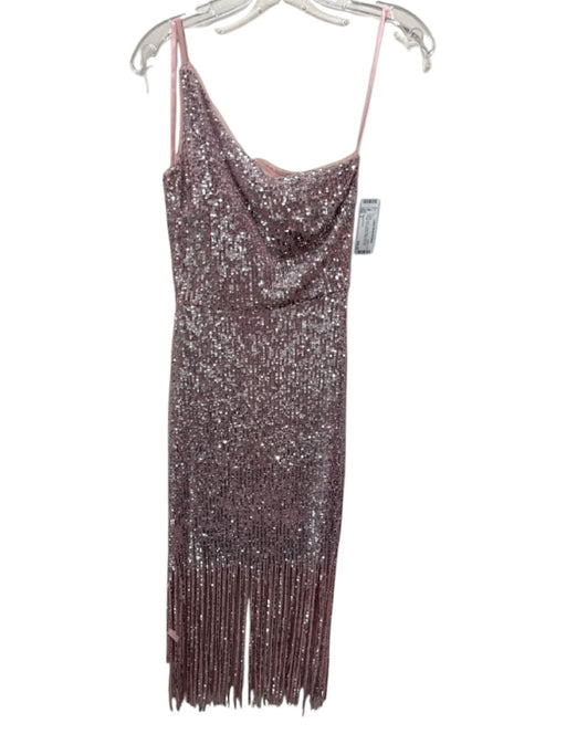 Aqua Formal Size 2 Pink & Silver Nylon Blend Sequined Fringe One Shoulder Dress Pink & Silver / 2