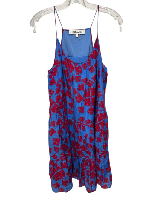 Diane Von Furstenberg Size P Blue & Red Cotton & Silk Abstract Floral Dress Blue & Red / P