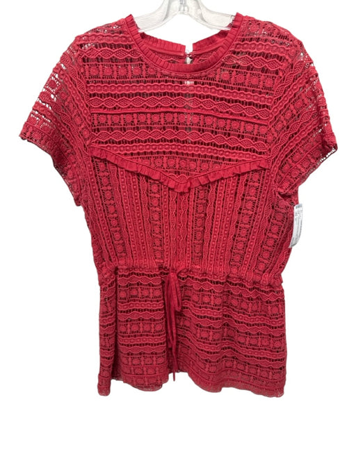 Carolina K Size XL Red Missing Fabric Tag Open Lace Ruffle Detail Tunic Top Red / XL