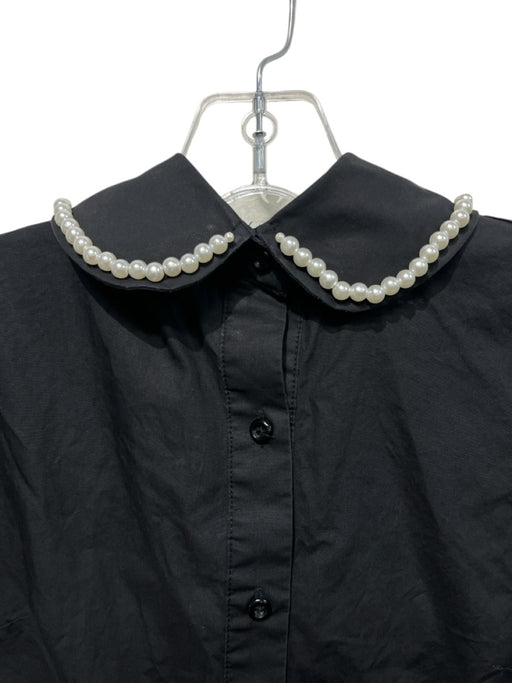 Simone Rocha Size 2 Black Cotton Pearl Detail Peter Pan Collar Button Down Top Black / 2