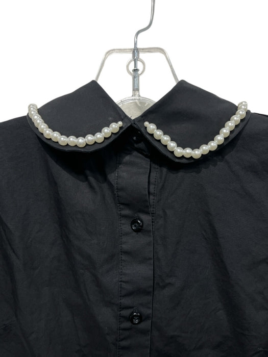 Simone Rocha Size 2 Black Cotton Pearl Detail Peter Pan Collar Button Down Top Black / 2