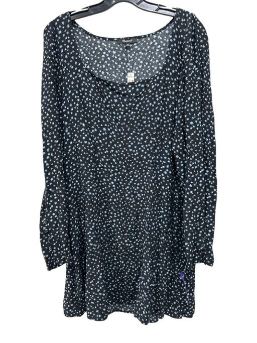 Madewell Size 12 Black & Blue Viscose Blend Flowers Above Knee Dress Black & Blue / 12