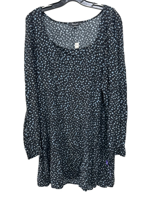 Madewell Size 12 Black & Blue Viscose Blend Flowers Above Knee Dress Black & Blue / 12