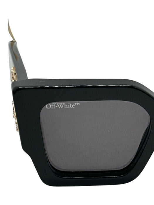 Off White Black & Gold Acetate Gold Logo Square Oversized Arms Sunglasses Black & Gold