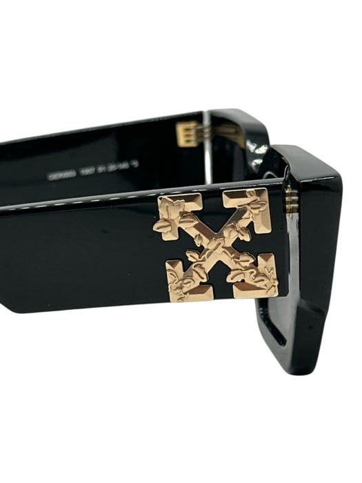 Off White Black & Gold Acetate Gold Logo Square Oversized Arms Sunglasses Black & Gold