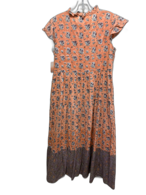Victoria Dunn Size M Orange, Purple, Multi Cotton Quarter Button Dress Orange, Purple, Multi / M
