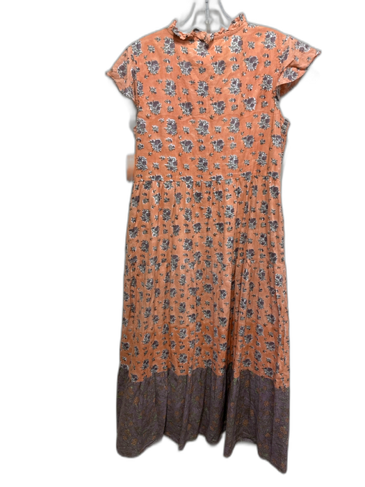 Victoria Dunn Size M Orange, Purple, Multi Cotton Quarter Button Dress Orange, Purple, Multi / M