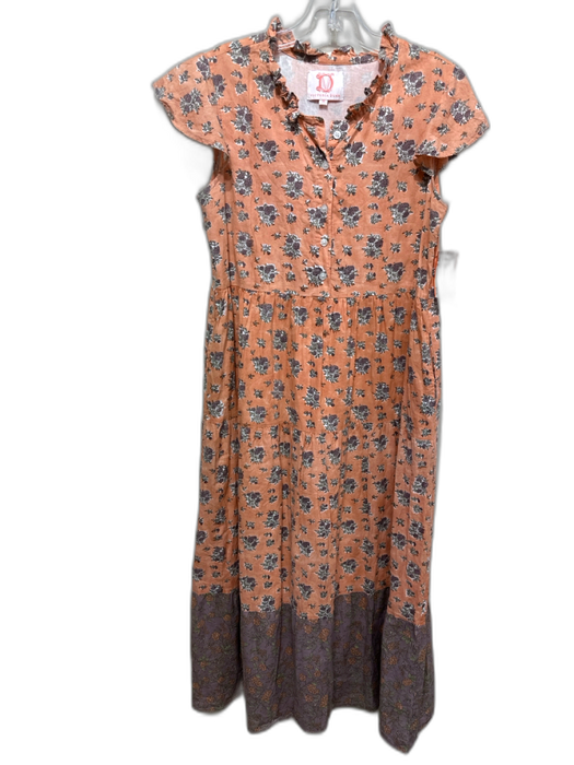 Victoria Dunn Size M Orange, Purple, Multi Cotton Quarter Button Dress Orange, Purple, Multi / M