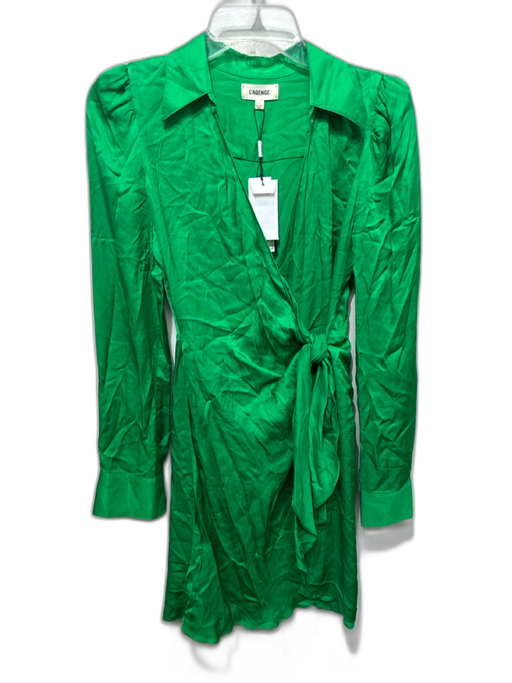 L'agence Size 2 Green Rayon & Viscose Long Sleeve Collar Wrap Dress Green / 2