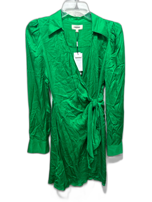 L'agence Size 2 Green Rayon & Viscose Long Sleeve Collar Wrap Dress Green / 2