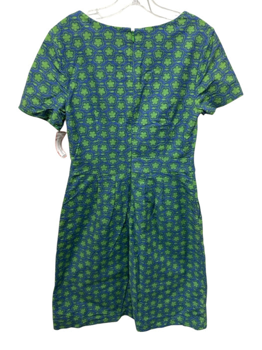 Boden Size 6R Blue & Green Cotton Clover Print Short Sleeve Back Zip Dress Blue & Green / 6R