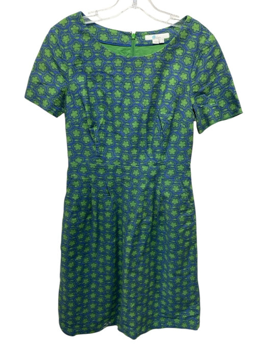Boden Size 6R Blue & Green Cotton Clover Print Short Sleeve Back Zip Dress Blue & Green / 6R