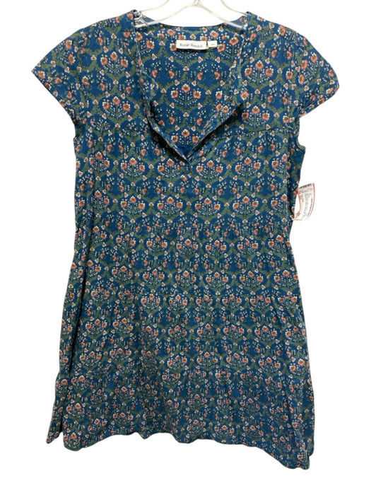 Roller Rabbit Size XXS Blue, Green, Multi Cotton Cap Sleeve Floral Print Dress Blue, Green, Multi / XXS