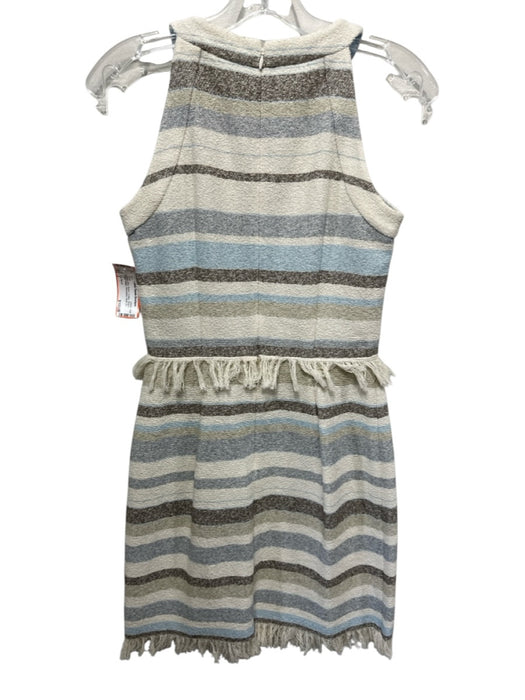 Tory Burch Size 2 Cream, Blue, Brown Cotton Striped Fringe Detail Back Zip Dress Cream, Blue, Brown / 2