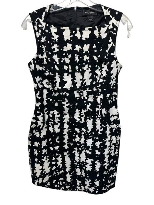 St John Size 4 Black & White Cotton Blend Abstract Print Sleeveless Dress Black & White / 4
