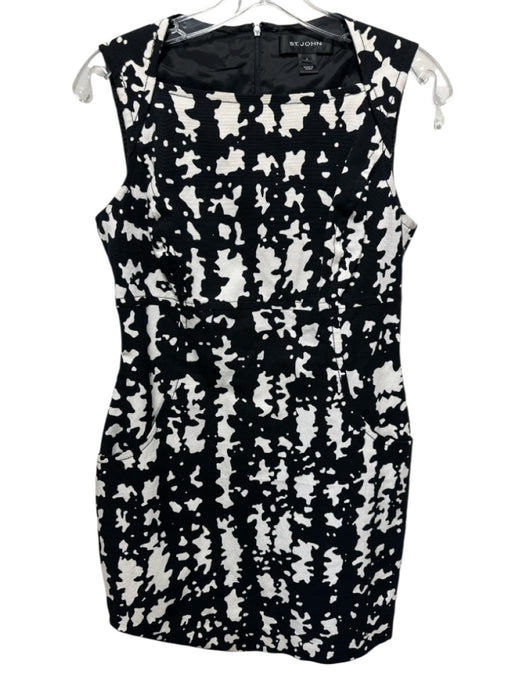 St John Size 4 Black & White Cotton Blend Abstract Print Sleeveless Dress Black & White / 4