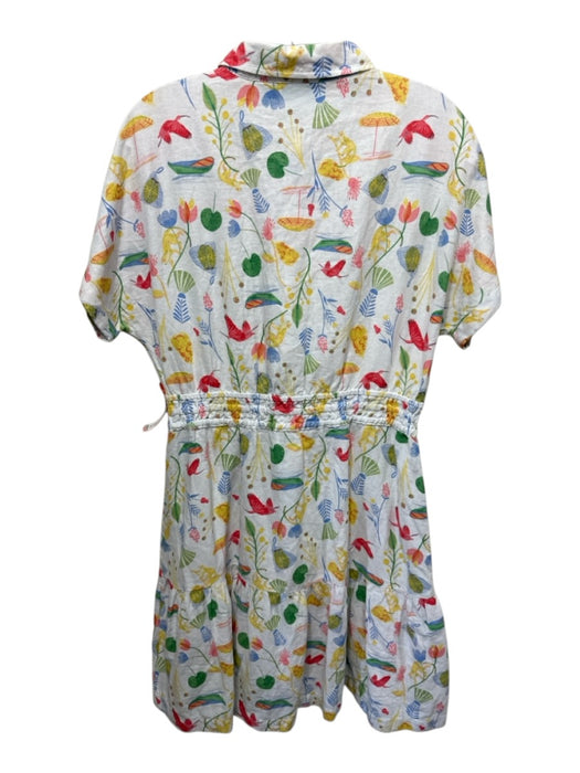 Cynthia Rowley Size M White, Red, Multi Linen & Rayon Quarter Button Dress White, Red, Multi / M