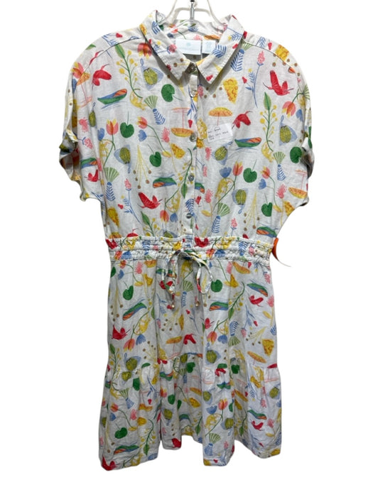 Cynthia Rowley Size M White, Red, Multi Linen & Rayon Quarter Button Dress White, Red, Multi / M