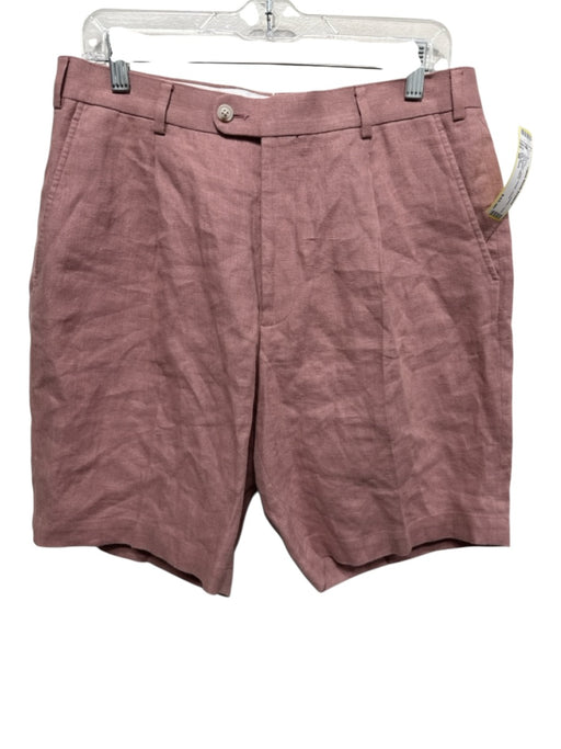Suitsupply Size 48 Red Linen Solid Pleats Dress Men's Shorts Red / 48