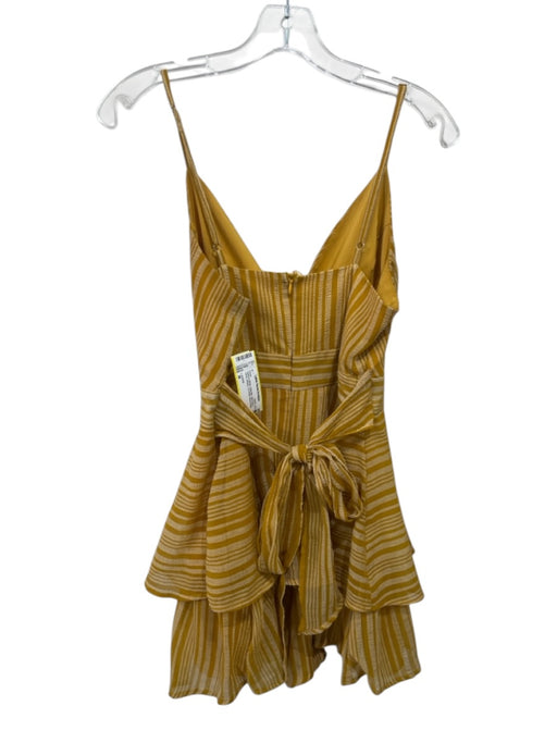 L'ATISTE Size M Yellow & White Polyester Sleeveless Tiered Striped Dress Yellow & White / M