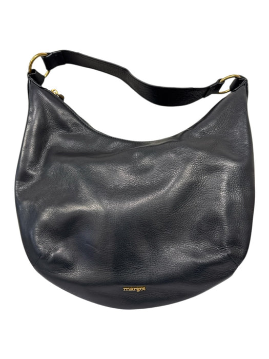 Margot Black Leather Single Handle Zip Close Crescent Shoulder Bag Black / Medium