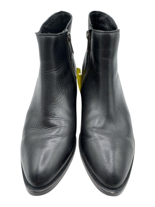 Frye Shoe Size 6.5 Black Leather Upper Side Zip Almond Toe Low Block Heel Boots Black / 6.5