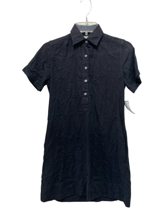 Ann Mashburn Size XS Black Linen Short Sleeve Floral Embroidery Dress Black / XS