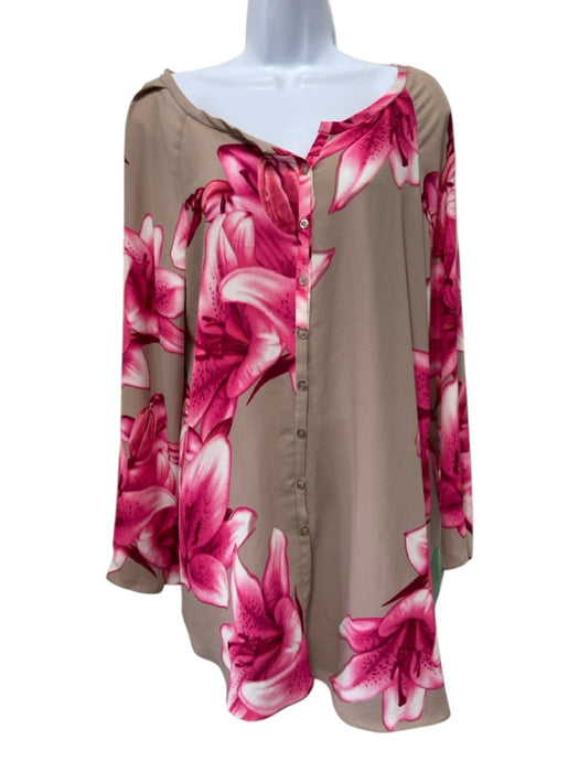 Yoana Baraschi Size Large Pink & Beige Polyester Long Sleeve Lillies Top Pink & Beige / Large