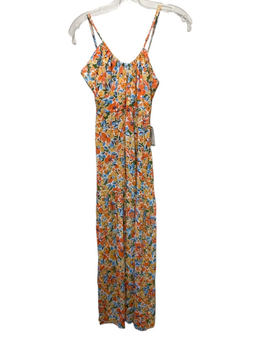 L Space Size Small Orange, Blue, Green Viscose Spaghetti Strap Floral Dress Orange, Blue, Green / Small