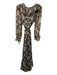 MNG Size Large Pink, Green, Black Polyester Long Sleeve Floral Ruffles Dress Pink, Green, Black / Large