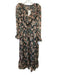 MNG Size Large Pink, Green, Black Polyester Long Sleeve Floral Ruffles Dress Pink, Green, Black / Large