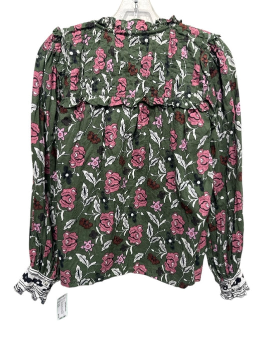 Cleobella Size Small Green, Pink, White Long puff sleeve Floral Pintuck Top Green, Pink, White / Small