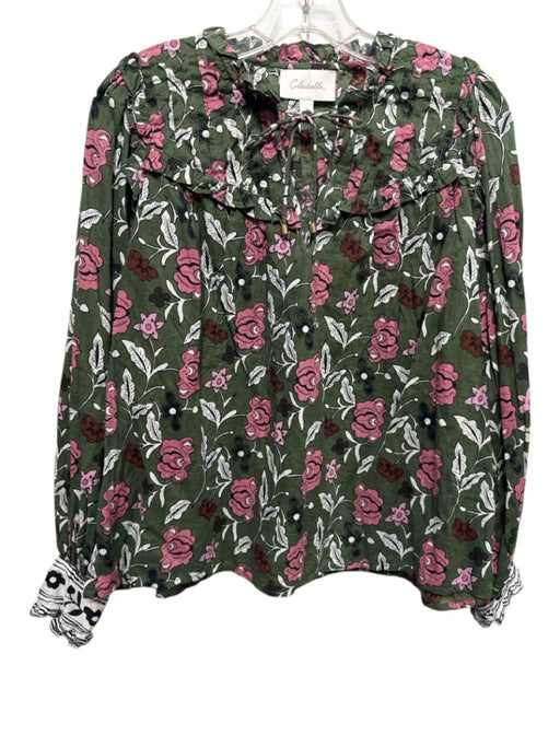 Cleobella Size Small Green, Pink, White Long puff sleeve Floral Pintuck Top Green, Pink, White / Small