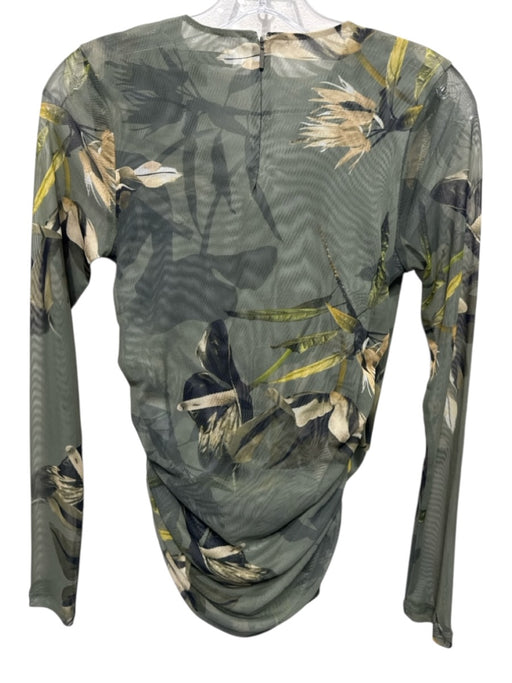ALLSAINTS Size 4 Olive Green, Yellow, Gray Polyester Blend Long Sleeve Mesh Top Olive Green, Yellow, Gray / 4